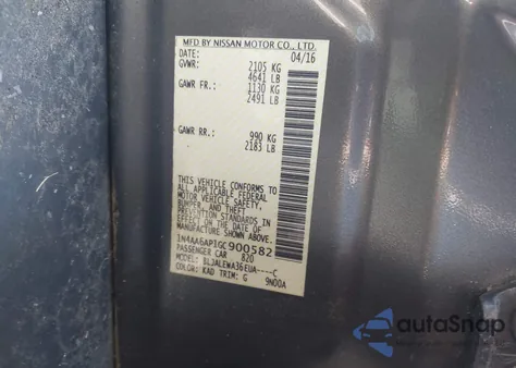 2016 Nissan Maxima 3.5 Sl из США, поврежденный, VIN 1N4AA6AP1GC900582